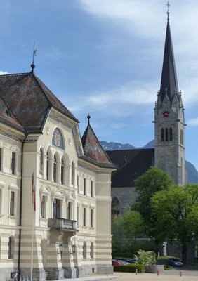 Government building and St Florian's church, Vaduz