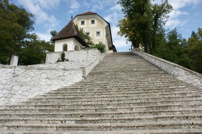 Steps of island on lake bled