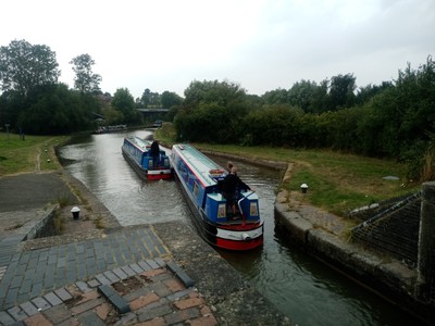 Barges on the Grand Union Canal, England.