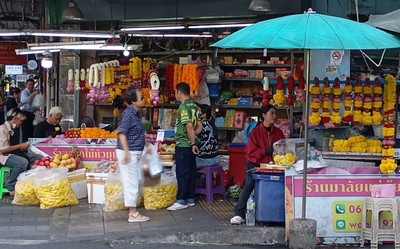 Garland sellers outside Sri Maha Mariamman Temple, Bangkok.