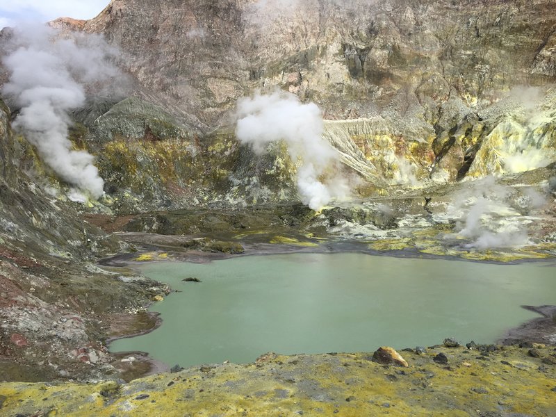 The acidic lake and fumeroles