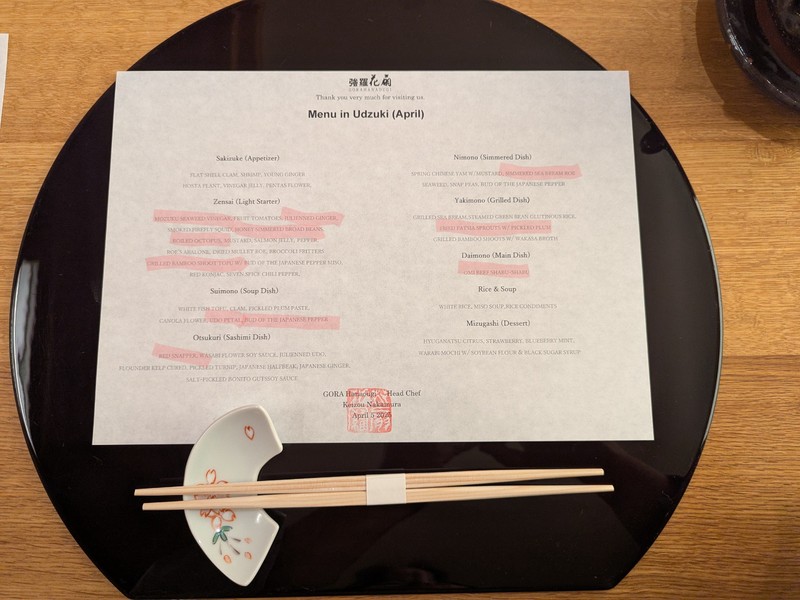 dinner menu with my favorites highlighted