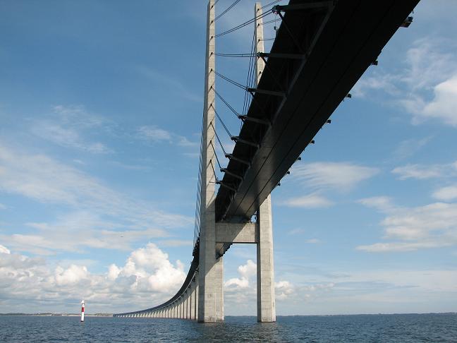 Sailing under Öresundsbron - the bridge between Sweden and Denmark