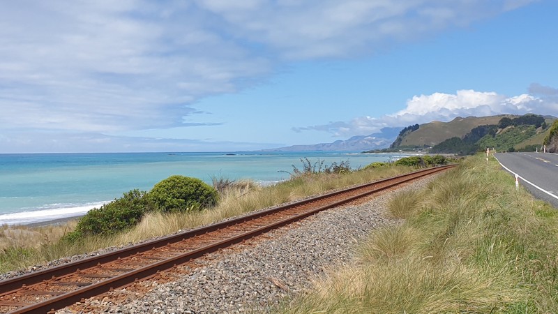 Kaikoura - Hwy 1 with Seaward Kaikoura Range in the distance