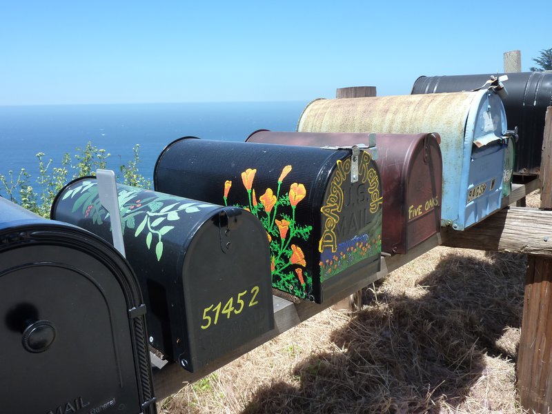 Colourful mailboxes along Big Sur, California
