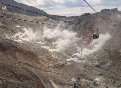 steam vents in the mountain pass