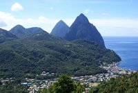 The Pitons towering above Soufriere town